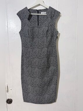 Calvin Klein Black & White Tweed Sheath Midi Dress